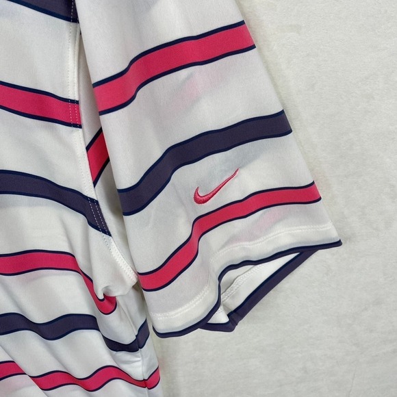 Nike Pink Blue White Striped Tour Performance Short Sleeve Golf Polo Size Large - Picture 3 of 6